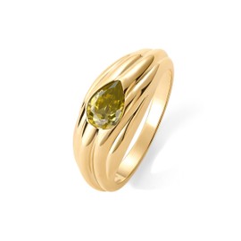 PAVOI 14K Yellow Gold Plated Chunky Colored Gemstones Statement Ring for Women | Pear Cubic Zirconia Stackable Wave Texture Bands | Green CZ Ring (Size 9)