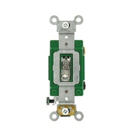 Leviton 30 Amp, 120 Volt, Toggle Pilot Light, Illuminated On, Neutral Single-Pole AC Quiet Switch, Extra Heavy Duty Grade, Self Grounding, 3031-PLC, Clear