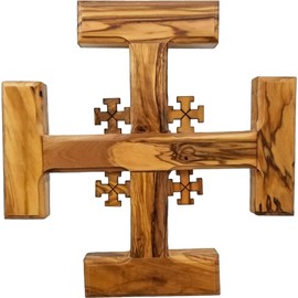 Logos Trading Post Holy Land Olive Wood Jerusalem Cross from Israel, Large, Hand Carved Hanging Wall Cross, 6 Inch