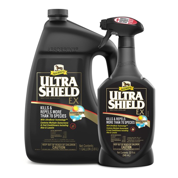 Absorbine UltraShield EX Combo 32oz Sprayer + 128oz Refill Insecticide, Kills & Repels Flies, Mosquitoes, Ticks, Fleas, Lice, Use on Horses, Dogs, Premises