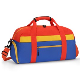 WOOMADA Travel Duffle Bag, Weekend Bag with Wet Pocket & Trolley Sleeve, Overnight Bag With Shoe Compartment, Fit for Sports Practice, Travel and Gifts(red blue)