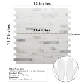 STICKGOO Peel and Stick Backsplash,PVC Wall Tiles Stick on Backsplash for Kitchen(10 Sheets, Statuario White with Metal Silver)