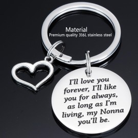 HUTIMY Nonna Gift for Grandma Italian from Grandkids Granddaughter Birthday Jewelry Women Bday Nonna Keychain, Stainless Steel, Medium