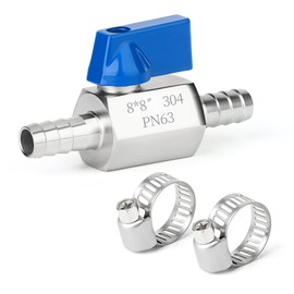 TAISHER 1PCS 304 Stainless Steel 5/16" Mini Ball Valve Shut Off Switch, 5/16” Hose Barb with 2PCS Hose Clamps