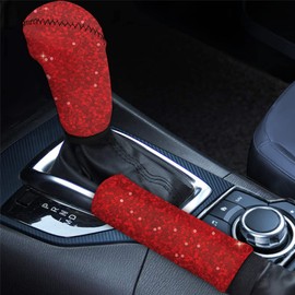 STUOARTE Red Car Handbrake Cover Gear Shift Knob Cover, Universal Smooth Breathable Car Accessories Set