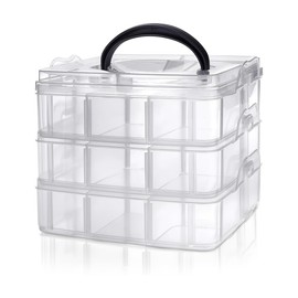 Daletu Sorting Boxes for Small Parts with Lid, Plastic Storage Box Small for Metal Parts, Beads, Building Blocks, Three Levels with Removable 18 Compartments, Transparent, White