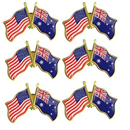 6Pack American Australia Friendship Flag Pins Bulk -1.5” Metal Patriotic US USA Australian Lapel Pins Badge Souvenir For Hat Bag Travel Gifts