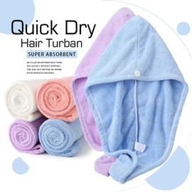 Haomye Super Absorbent Hair Towel Wrap Hair Drying Towel with Button Microfiber Quick Dry Hair Turban for Women and Girls 2Pcs (Blue&Purple)