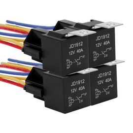 Weasch 4 Pack Car Relay, 12V 40A, SPST 4Pin, 40A Automotive Relay, Automotive Switches and Starters, with Interlocking Relay Socket and Wiring Harness (4)