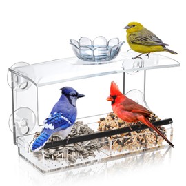 TC-DCDM Window Bird Feeder for Outdoors-Clear Acrylic Window Bird Feeders with Strong Suction Cups and Removable Seed Tray,Transparent Birdhouse for Viewing Wild Birds, Ideal Outside Gardening Gifts