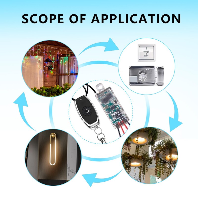 Mini Relay Wireless Switch,5V/12V/24V/5A Relay 3 Way Remote Control Switch