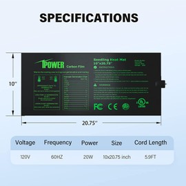 iPower 4 Pack 10" x 20.75" Seeding Heat Mat Upgraded Carbon Film Indoor Warm Hydroponic Plant Germination Starting Pad Durable Waterproof, Black