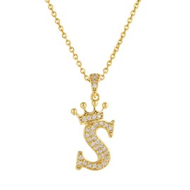 HFSelect 14k Gold Plated Cubic Zirconia Initial Necklace, Crown Letter Pendant Necklace for women, Gold Letter Jewelry Gifts for Women, 16"+ 2" Inch Extender