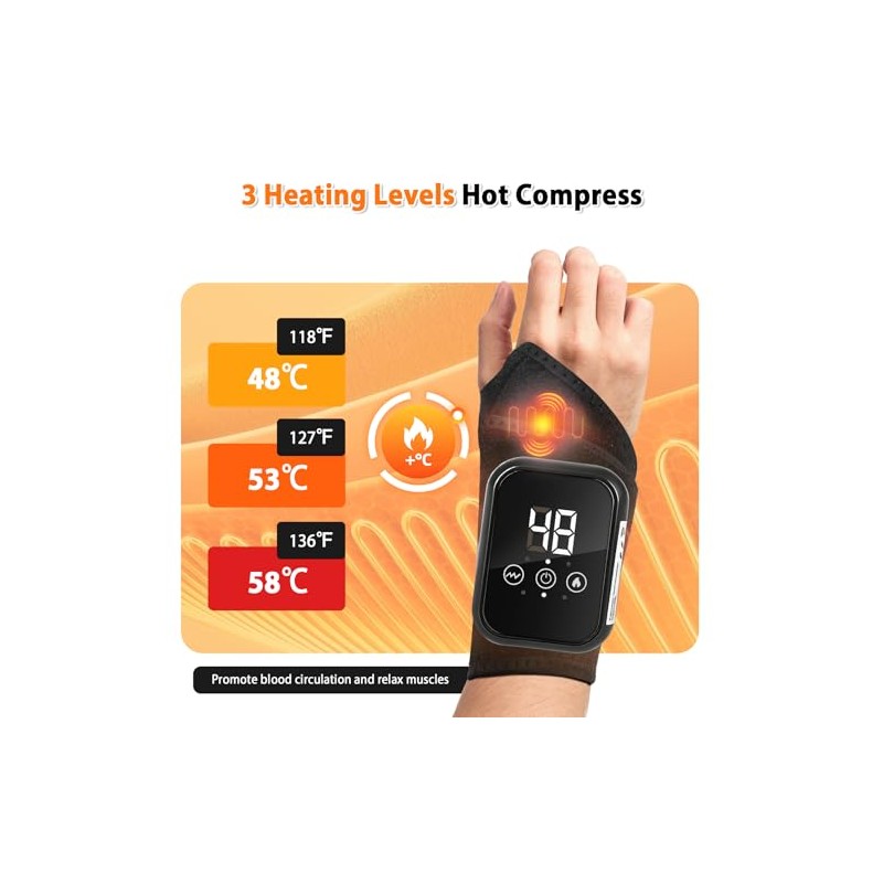 Cordless Heated Wrist Brace with Massager Support Vibration(2 pcs Black)