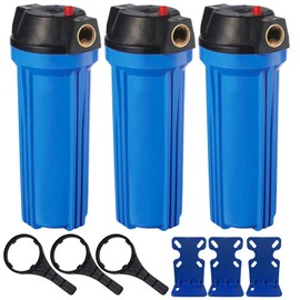 Geekpure 10-Inch Whole House Slim Water Filter Housing for 2.5" x 10" Filter - 3/4"NPT Brass Port - with Air Relief Valve-Blue (3)