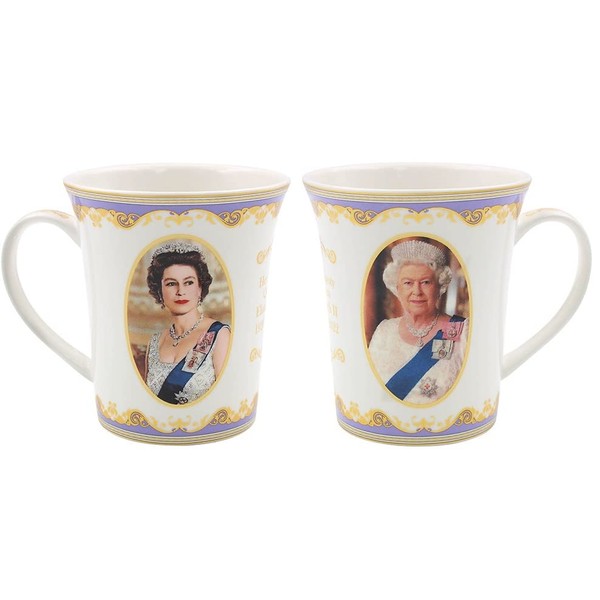 The Leonardo Collection Her Majesty Queen Elizabeth II Set of 2 Mugs, White, LP18204