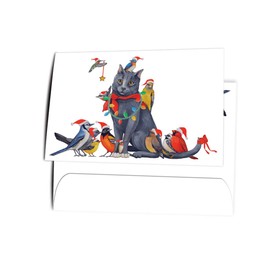 Tree-Free Greetings Earth-Friendly Holiday Card Set, Cat Bird Christmas, 5 x 7 Inches, 10 Count with Matching ARTvelope (HB94027)
