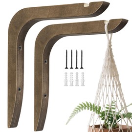 USION Wooden Plant Hanger, Plant Hangers Indoor Wall Mount, 8.58-Inch Hanging Plant Hooks for Wall, Basket Hooks for Lanterns, Flower Bracket, Wind Chimes, Light, Bird Feeders Decoration (Brown 2PCS)