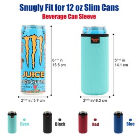 Desing Wish 4 Pack 12oz Slim Can Cooler Sleeves Honeycomb Embossing Insulated Neoprene Slim Soda Cans Sleeve Holders - Black/Red/Blue/Cyan