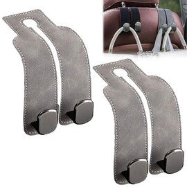 Car Hooks for Headrest 2 Pack, Car Seat Back Storage Hook, 2 in 1 Headrest Hooks for Purses and Bags, Leather Car Headrest Hanger with Metal Hooks, Double Headrest Hooks Mobile Phone Holder (Gray)