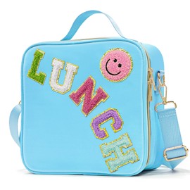 LOKFAR Insulated Lunch Bag Women Lunch Box Kids for Teen Girls Boys, Cute Preppy Lunch Boxes With Adjustable Shoulder Strap, Waterproof Nylon Lunchbox Lunch Bags for School Work Picnic (Blue)