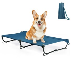 CANINE CANYON Daisy Cot, Medium Foldable Elevated Dog Bed, Portable Raised Outdoor Folding Dog Cot, Cooling, Chew Proof, Waterproof, Heavy Duty Up to 160 Lbs for Camping/Home, Dark Blue, 32"x 19"x6"