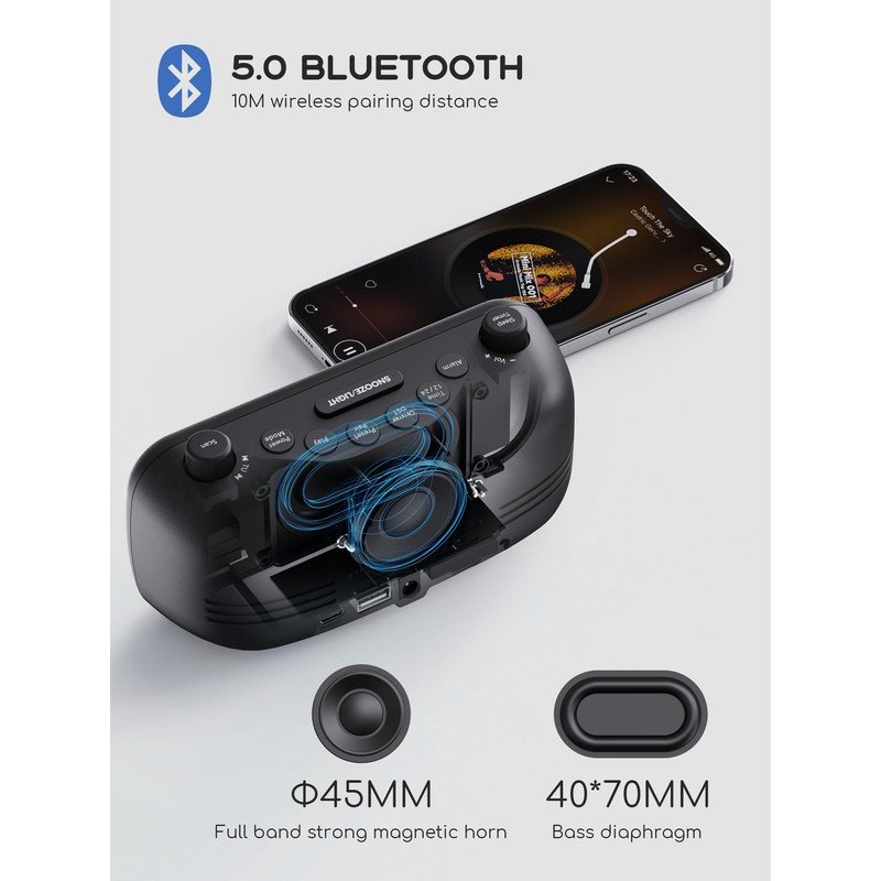 Radio Alarm Clock Besides with Bluetooth Speaker and Night Light,