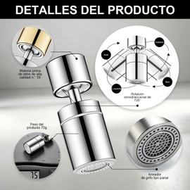 Regadera para Fregadero de Cocina, 2 Modos Extensor de Grifo Giratorio