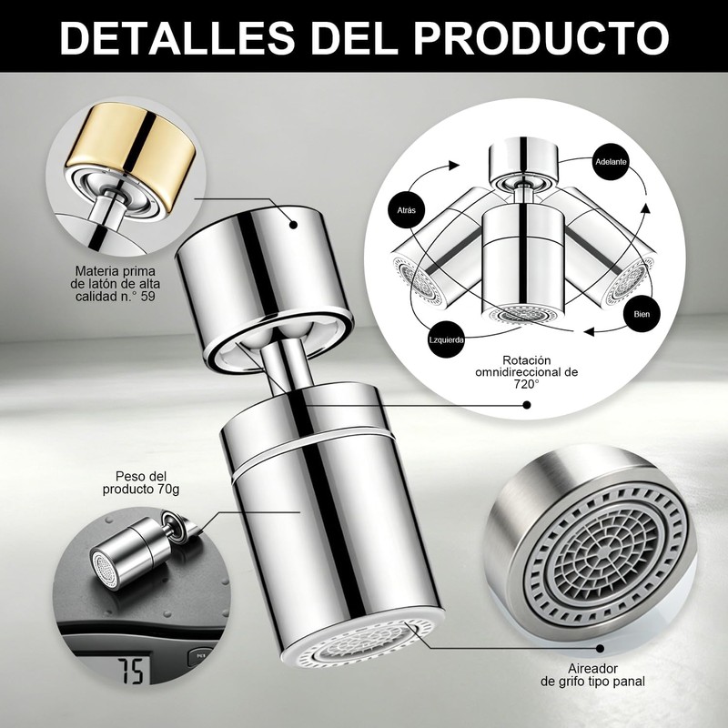 Regadera para Fregadero de Cocina, 2 Modos Extensor de Grifo