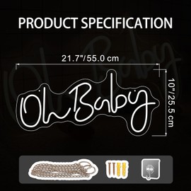 Oh Baby Neon Sign for Party, Large Size 21.7x10 Inch Neon letter Signs for Wall Room Backdrop Decoration (white)