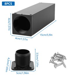 YAYODS Pack of 8 Furniture Feet, Black, 15 cm, Square Cabinet Feet, Adjustable, Furniture Feet, Height Adjuster, Metal Furniture Legs with Screw for Sofas, Wardrobes, TV Cabinets, Coffee Tables,