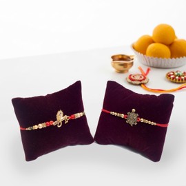 Rakhi for Brother | Handcrafted Krishna Flute with Peacock Feather and Stone Tortoise | Pack of 2