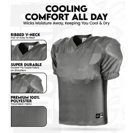 Exxact Sports Men’s Football Practice Jersey - Pro-Style, Lightweight & Breathable Mesh Football Jersey for Men (Dark Grey, Adult Small/Medium)