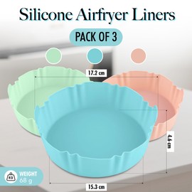 Silicone Air Fryer Liners 3 Pack, 8 Inch Non-Stick Reusable Air Fryer Liners for 4-6 QT Basket - Easy Clean Air Fryer Silicone Pot Dishwasher Safe Oven Microwave accessories(Green + Pink + Blue)