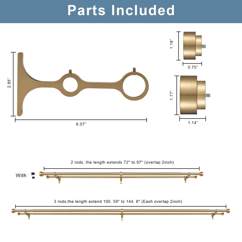 Kemmie Heavy Duty Double Curtain Rods, 36 to 72' Telescoping,