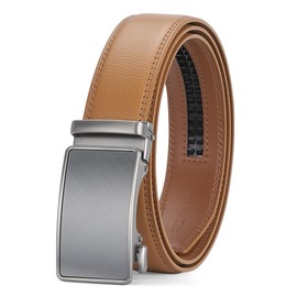 SKiporty Mens Ratchet Belt Leather 1 3/8'' Adjustable Belts for Mens Dress Casual Jeans Comfort Trim to Fit（D-Brown,42" to 48"Waist Adjustable)