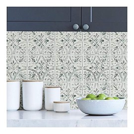 Unknown1 Antique White Peel Stick Tin Tiles Off/White Plastic