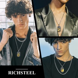 Richsteel Dog Tag Zodiac Sign Pendant Men Women 12 Constellation Necklace with Gift Box for Birthday Valentine's Day, Crystal