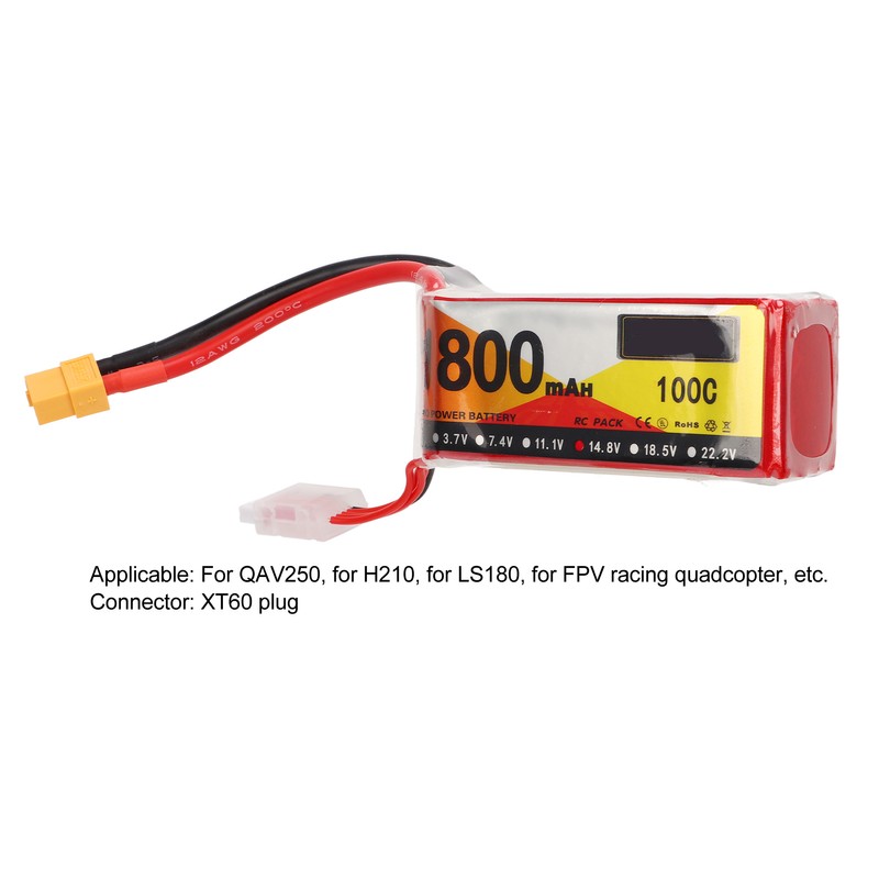 1800mAh Lipo Battery 100C Discharge Rate 14.8V 4S XT60 Plug