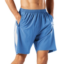 HMIYA - Pantalones cortos casuales para hombre, de secado rápido, para correr o entrenar en el gimnasio, con bolsillos con cierre, Azul lago, 3X-Large