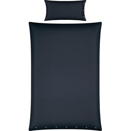 Erwin Müller Deggendorf Bed Linen, Half-Linen Bed Linen for Cool Days, Moisture Regulating, Rustic Wooden Buttons, Dark Grey, Size 40 x 80 cm / 135 x 200 cm