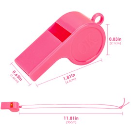 Biiange 50Pcs Pink Whistle, Party Whistles, Whistle with Lanyard, for Referee Coaches Basketball Football Sports Training Game Event Fun Props Set (Pink)