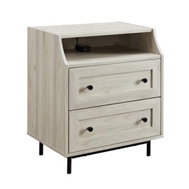 Walker Edison Florence 2 Drawer Open Top Side Table with USB Port, 22 Inch, Birch