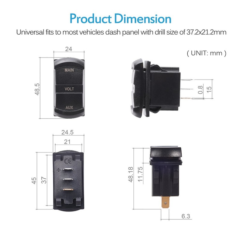 MICTUNING MIC-DV-077 LED Digital Panel Double Voltmeter, Rocker Switch Style