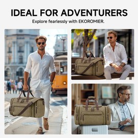 EKOROMIER Large Canvas Travel Duffle Bag - Expandable to 67L, Durable Weekender for Men & Women - Ideal for Airplanes Travel, Gym, and Business(Coffee)