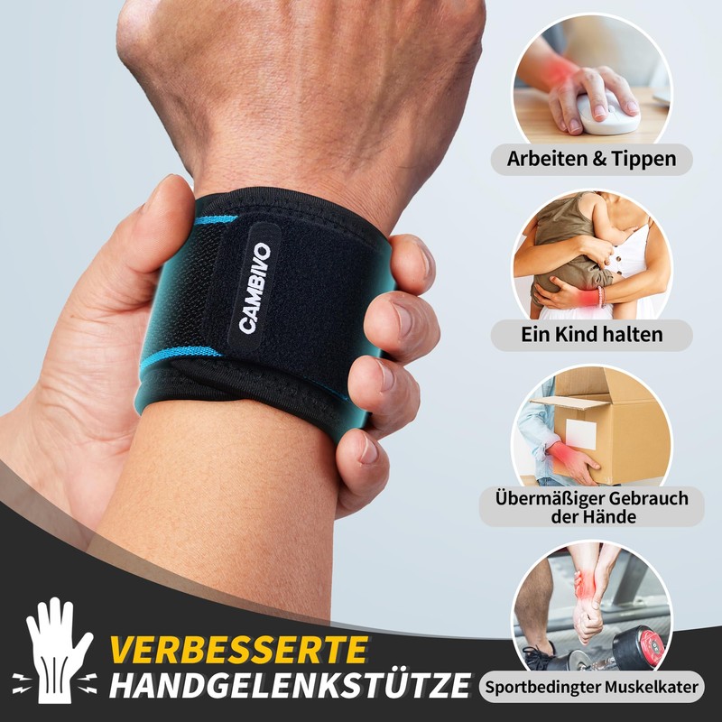 CAMBIVO Wrist Bandages Strength Training, Pack of 2 Adjustable Wrist