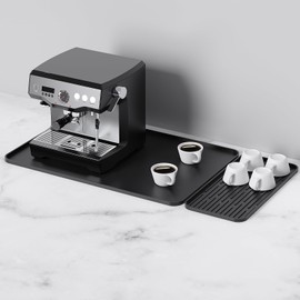 Coffee Mat, 2-in-1 Silicone Bar Mat with Detachable Dish Drying Pad, 24x16 Inch Heat-Resistant Leak-Proof Non-Slip Counter Protector for Espresso Machine,Kitchen Countertop,Home Decor Essentials,Black