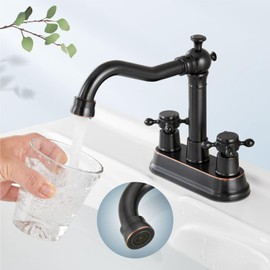 Aolemi 4 Inch Centerset Bathroom Sink Faucet Vintage 2 Cross Handles RV Mixer Tap Basin Vanity Lavatory Utility for Sink 3 Hole Include Water Hose Pop Up Drain with Metal Cover Oil Rubbed Bronze