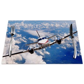 Airplane Placemats Set of 4, Airplanes Blue Sky White Cloud Placemats Heat Resistant for Dining Table Non-Slip 18x12 Inches