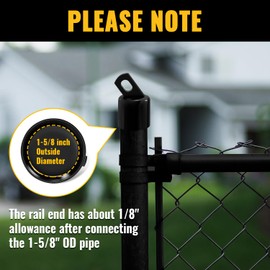 VIVIDA 1-5/8" Black Top Rail End for Chain Link Fence, Rail End Cap for 1-5/8" OD Post/Pipe, Black Powder Coated, 2 PCS